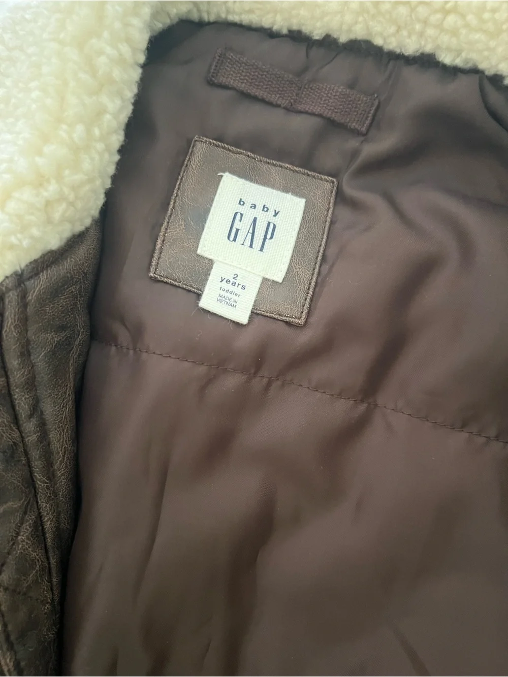 NWT GAP Toddler Brown Faux Leather Jacket with Cream Sherpa Collar 2T